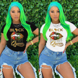 Casual Lips Letter Print Short Sleeve O Neck T Shirt FSL-094