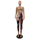 Tie Dye Sexy Halter Crop Tops Pants 2 Piece Sets BS-1203