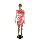 Tie Dye Print Sexy Spaghetti Strap Mini Dress BS-1202