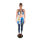 Tie Dye Sexy Halter Crop Tops Pants 2 Piece Sets BS-1203