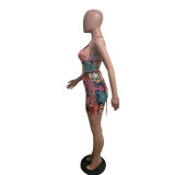 Tie Dye Butterfly Print Strappy Backless Rompers BS-1197