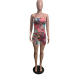 Tie Dye Butterfly Print Strappy Backless Rompers BS-1197