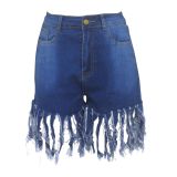 Plus Size Denim Tassel Straight Jeans Shorts HSF-2095