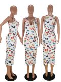 Butterfly Print Sleeveless Slim Midi Dress WSM-5163