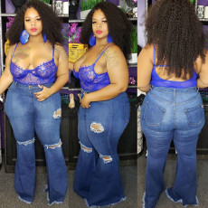 Plus Size 5XL Fat MM Denim Hole Skinny Jeans HSF-2108