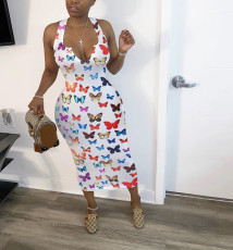 Butterfly Print Sleeveless Slim Midi Dress WSM-5163