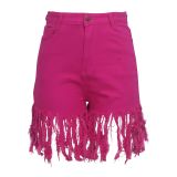 Plus Size Denim Tassel Straight Jeans Shorts HSF-2095