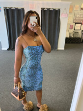 Sexy Leopard Print Spaghetti Strap Club Dress JH-174