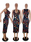 Butterfly Print Sleeveless Slim Midi Dress WSM-5163