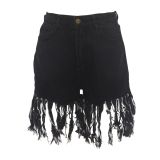 Plus Size Denim Tassel Straight Jeans Shorts HSF-2095