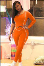 Fashion One Shoulder Long Sleeve Solid Color Jumpsuits MAE-2052