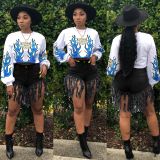 Plus Size Denim Tassel Straight Jeans Shorts HSF-2095