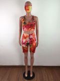 Tie-dye Sleeveless Top Shorts Two Piece Set (including mask) LX-2076
