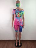 Tie-dye Sports Two Piece Shorts Set (including mask) LX-2075