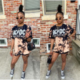 Fashion Print T-shirt Shorts Two Piece Set LSL-6355