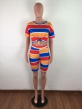 Fashion Casual Stripe T-shirt Shorts Two Piece Set LX-6870