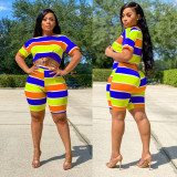 Fashion Casual Stripe T-shirt Shorts Two Piece Set LX-6870