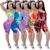 Tie-dye Sleeveless Top Shorts Two Piece Set (including mask) LX-2076