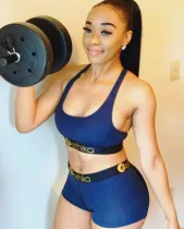 Casual Letter Patchwork Fitness Two Piece Shorts Set OD-8377