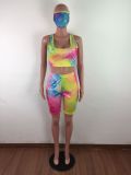 Tie-dye Sleeveless Top Shorts Two Piece Set (including mask) LX-2076