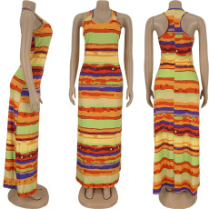 Plus Size Printed Seeveless Maxi Tank Dress FNN-8512