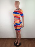 Fashion Casual Stripe T-shirt Shorts Two Piece Set LX-6870