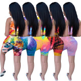 Tie-dye Sleeveless Top Shorts Two Piece Set (including mask) LX-2076