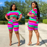 Fashion Casual Stripe T-shirt Shorts Two Piece Set LX-6870