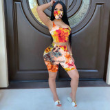 Tie-dye Sleeveless Top Shorts Two Piece Set (including mask) LX-2076
