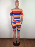 Fashion Casual Stripe T-shirt Shorts Two Piece Set LX-6870