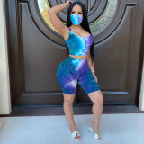 Tie-dye Sleeveless Top Shorts Two Piece Set (including mask) LX-2076