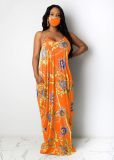 Sexy Printed Spaghetti Strap Maxi Dress Without Mask TR-1053