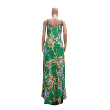 Sexy Printed Spaghetti Strap Maxi Dress Without Mask TR-1053
