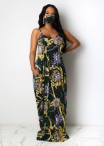 Sexy Printed Spaghetti Strap Maxi Dress Without Mask TR-1053