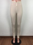 Solid High Waist Zipper Skinny Long Sweatpants LA-3190