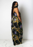 Sexy Printed Spaghetti Strap Maxi Dress Without Mask TR-1053