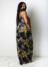 Sexy Printed Spaghetti Strap Maxi Dress Without Mask TR-1053