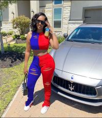 Plus Size Patchwork Sleeveless Hole Split Stacked Pants Set OY-6200