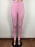 Solid High Waist Zipper Skinny Long Sweatpants LA-3190