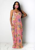 Sexy Printed Spaghetti Strap Maxi Dress Without Mask TR-1053