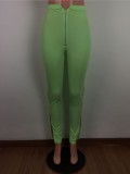 Solid High Waist Zipper Skinny Long Sweatpants LA-3190