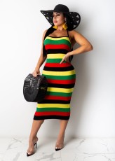 Colorful Stripe Strappy Backless Midi Dress TR-1056