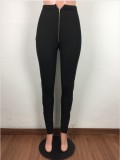 Solid High Waist Zipper Skinny Long Sweatpants LA-3190