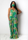 Sexy Printed Spaghetti Strap Maxi Dress Without Mask TR-1053