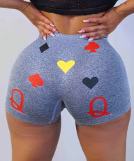 Plus Size Poker Print Fitness Yoga Skinny Shorts SHD-9307