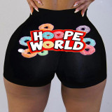 Plus Size Letter Print Fitness Yoga Skinny Shorts SHD-9305