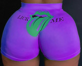 Plus Size Tongue Print Fitness Yoga Skinny Shorts SHD-9301