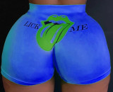 Plus Size Tongue Print Fitness Yoga Skinny Shorts SHD-9301