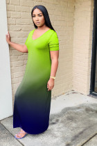 Gradient Short Sleeve Fashion Cloose Maxi Dress WAF-7028
