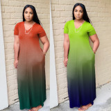 Gradient Short Sleeve Fashion Cloose Maxi Dress WAF-7028